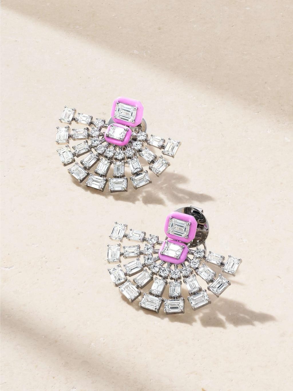Kamyen fan diamond and enamel earrings
