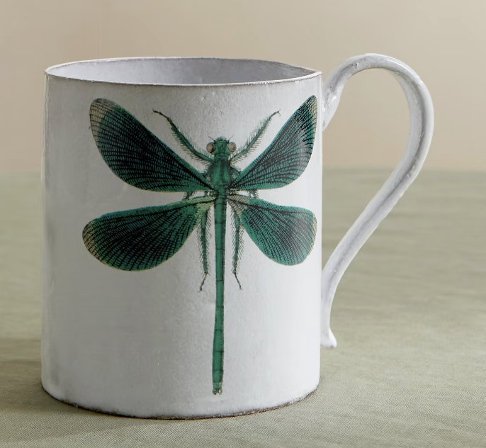 Astier de Villatte cup illustrated with a green dragonfly