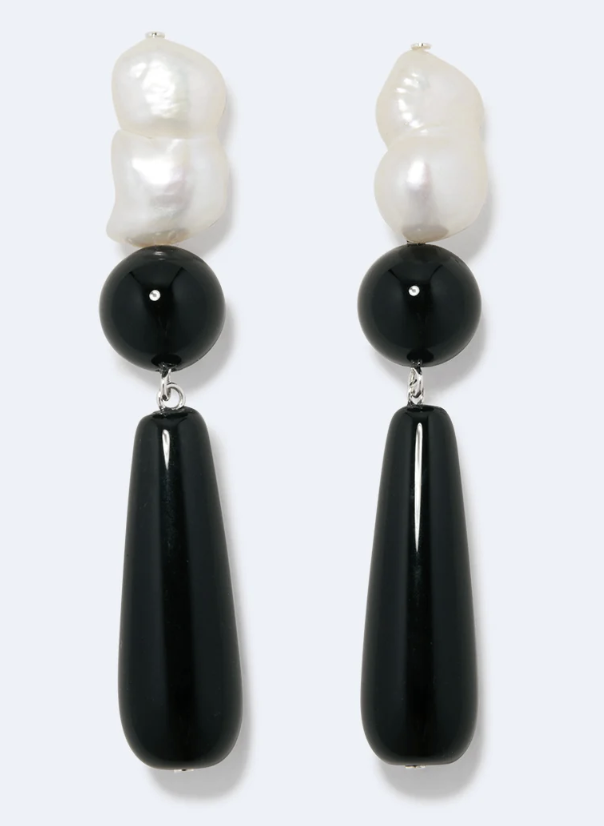 Completedworks Pearl & Black Onyx Recycled Silver Earrings
