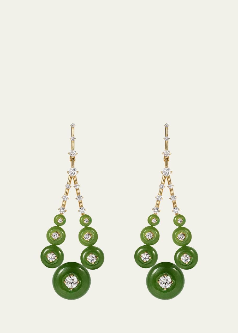 Fernando Jorge Gravity Medium earrings in nephrite jade, yellow gold and diamonds