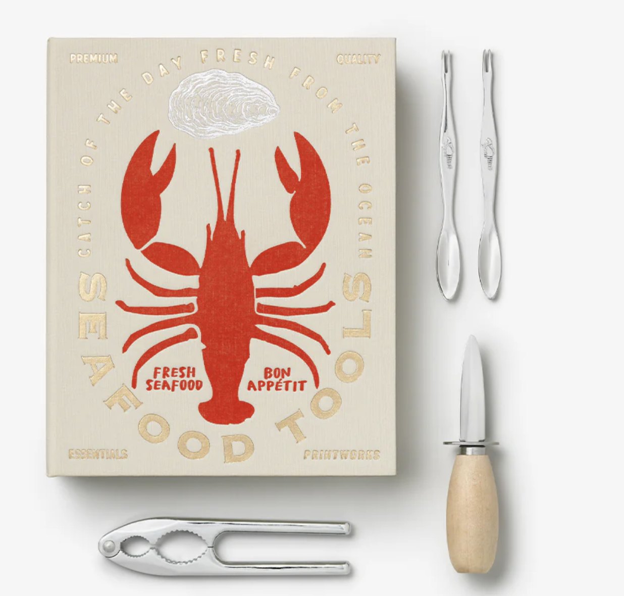 A boxed seafood toolkit with oyster and shellfish utensils