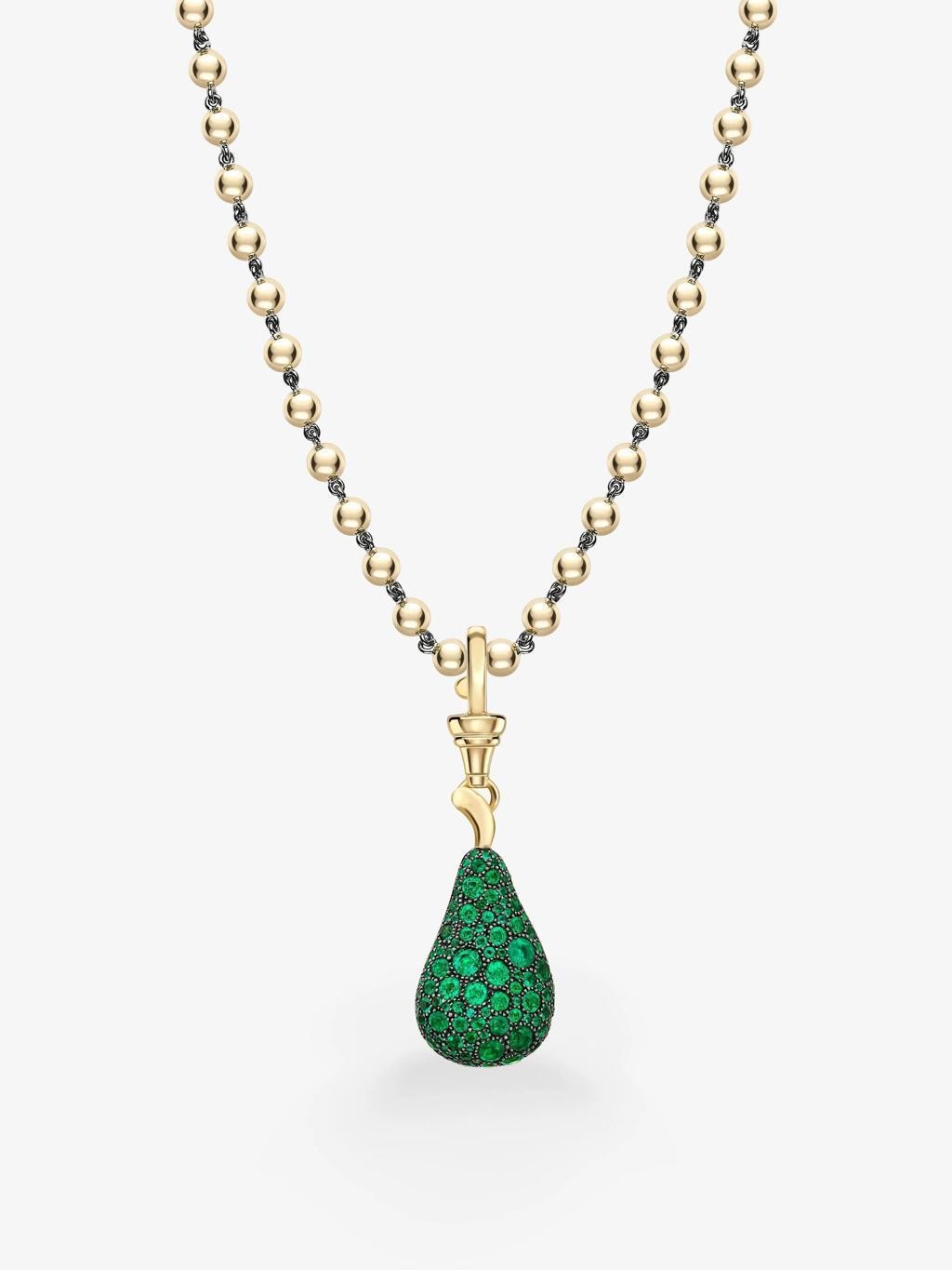Jessica McCormack Fruit Salad emerald prickly pear pendant on a gold chain
