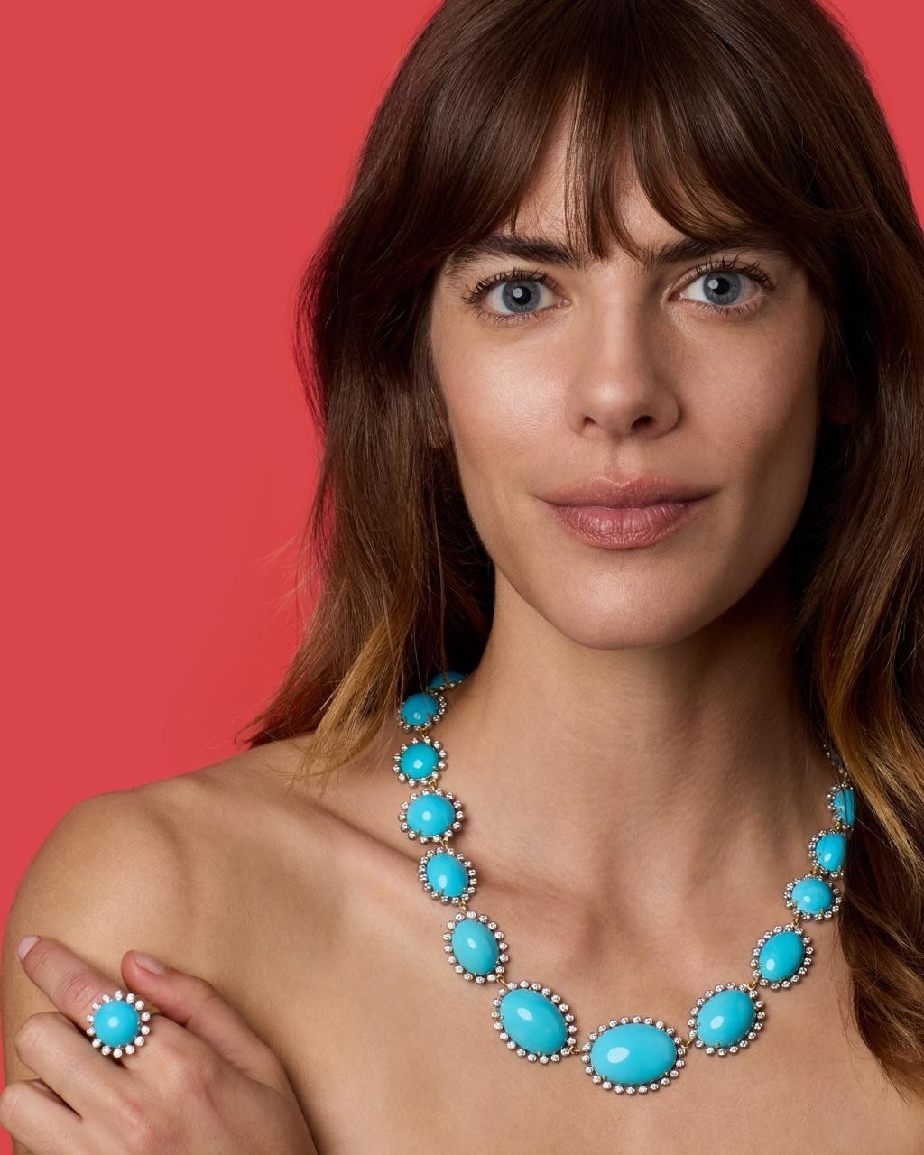 Irene Neuwirth turquoise necklace in gold with diamond halos