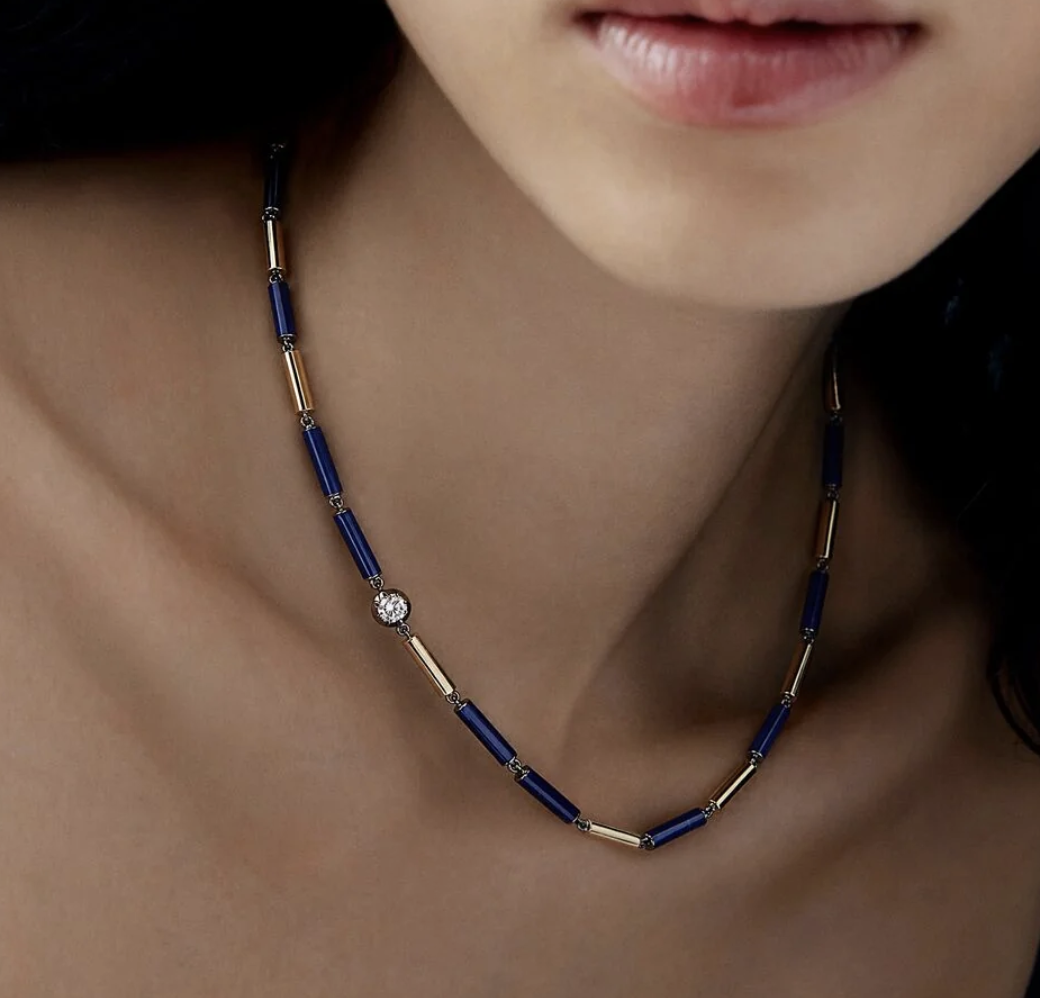 Jessica McCormack Medallions Long Guard Lapis & Diamond Necklace