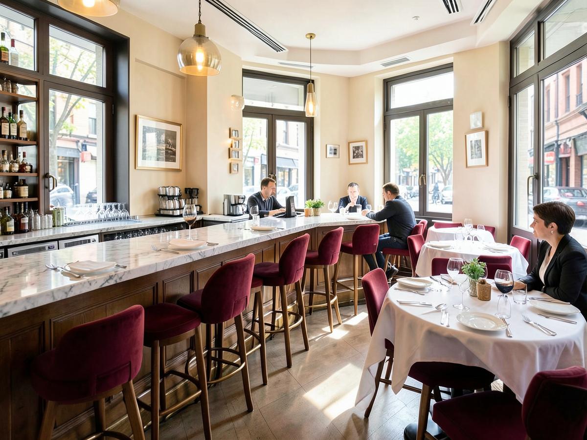 A sunlit dining room laid for lunch